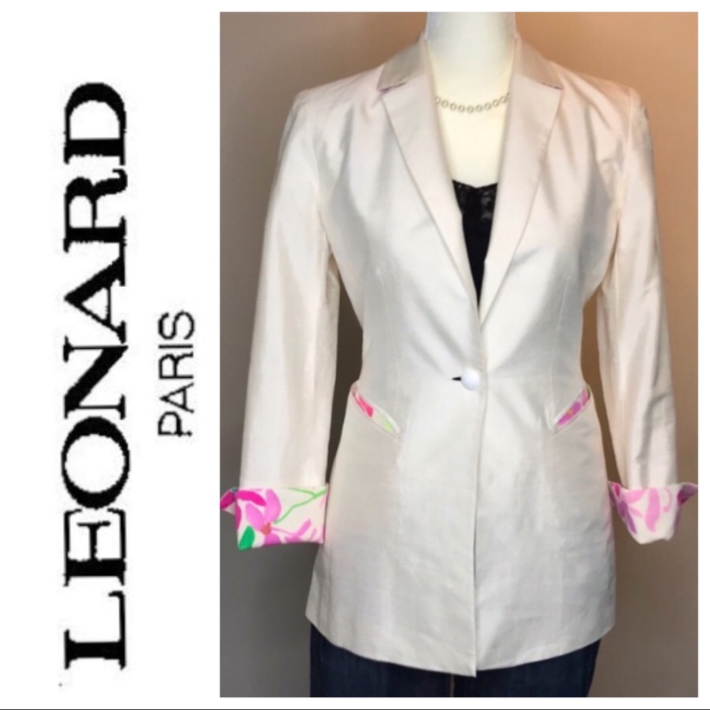 Leonard Paris 100% Silk Suit Blazer Size Medium - Picture 2 of 8